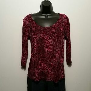 INC 3/4 SLEEVE TOP sz M dark pink and black